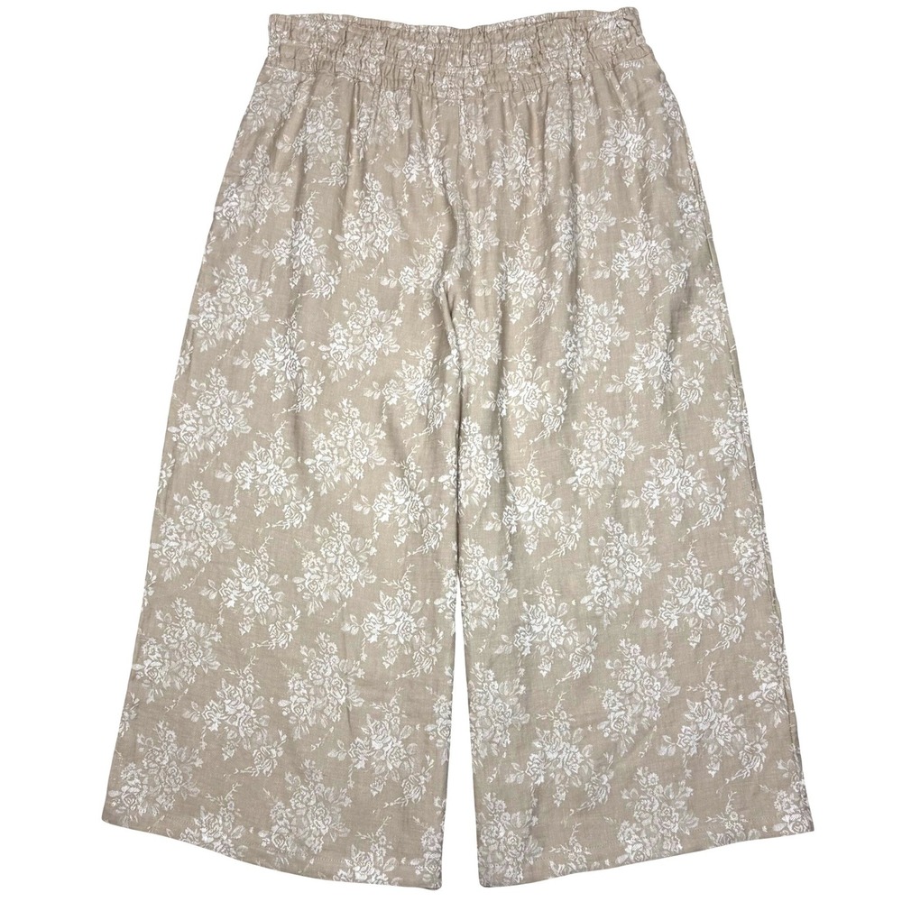 Anthropologie Floral Jacquard Pants Linen Cotton Wide‎ Leg Crop Womens XL Beige
